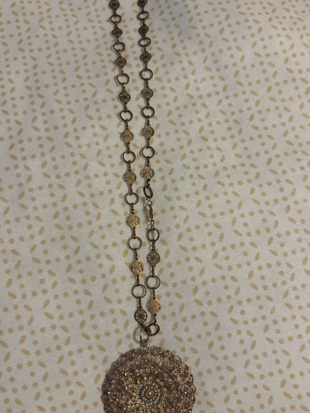 Gold-Tone Filigree Medallion Necklace - Elegant Pendant Chain
